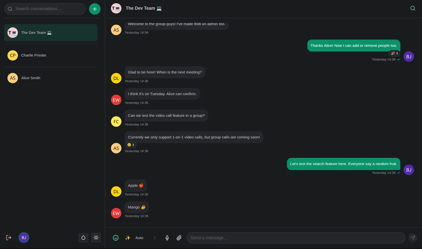 ChatApp group conversation in dark mode
